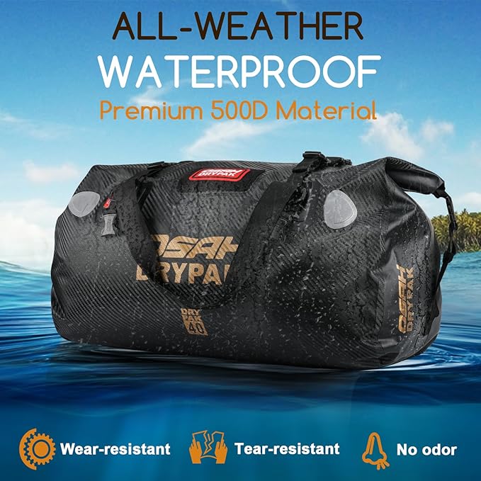 OSAH DRYPAK Waterproof Duffel Bag - Motorcycle Dry Bag Tail Bag with Large Storage Space Waterproof Luggage Duffle Bags with Outer Mesh Zipper Pocket for Camping Kayaking Fishing &amp Traveling