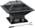 19.8inch Portable Small Fire Pit with a Removable Ash Pan Fire Poker Mesh Lid 2 in 1 Square Outdoor Fireplace for BBQ Outside Heating Bonfire Party Camping Backyard Patio RV Trip