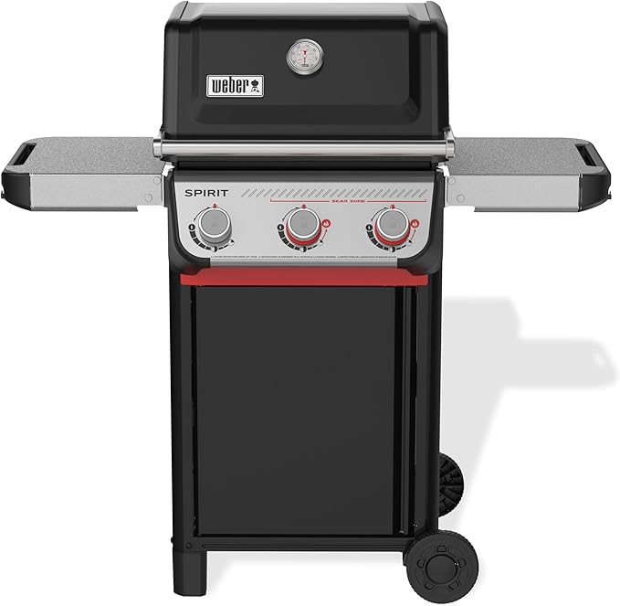 Weber Spirit E-325 Liquid Propane Gas Grill for Outdoor Cooking and BBQ 3 Burners and 2 Boost Burners Black – Porcelain-Enameled Cast-Iron Grates Sear Zone