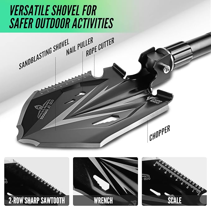 Zune Lotoo Tactical Shovel Survival Tool 18 in 1 Small Camping Shovel Folding Multitool Compact Entrenching Tool Heavy Duty for Hiking Backpack Emergency Spade Lightweight Car Truck Gift Survivalist