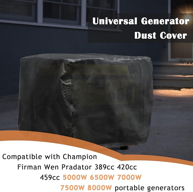 KIKITE 5000-9000 Watt Waterproof Universal Generator Cover Compatible with Champion 389cc 420cc Firman Predator 5500w 7500w 9000w Outdoor Portable Generators Storage Cover Black(31.89*24.02*24.02in)