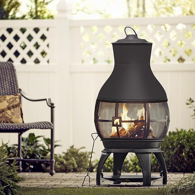 BALI OUTDOORS Fire Pit Wood Burning Chiminea Outside Fireplace Patio Small Firepit Size 17.7 W x 35.6 H Brown-Black
