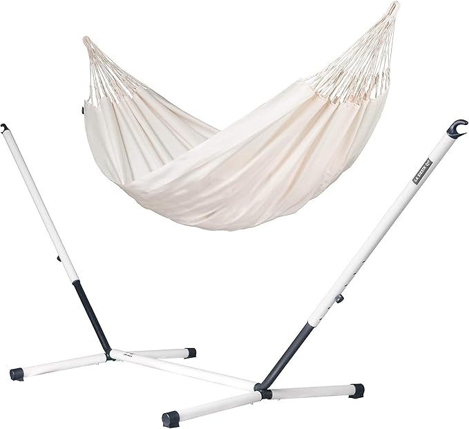 LA SIESTA® - XL King Brisa Classic Hammock &amp Nautico Steel Stand - Weather &amp Tear Resistant - Portable Family Hammock w/Stand - Balcony Porch Garden Outdoor Indoor Hammock - Max 440 Lbs Vani