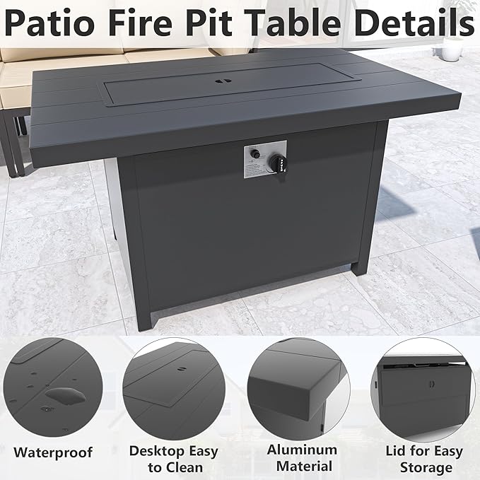 Kurapika Aluminum Propane Fire Pit Table 45 Inch 55000 BTU Auto-Ignition CSA Certification Outdoor Gas Fire Pits with Slide Out Tank Holder Outdoor Fire Tables Wider Desktop Windshield and Lid