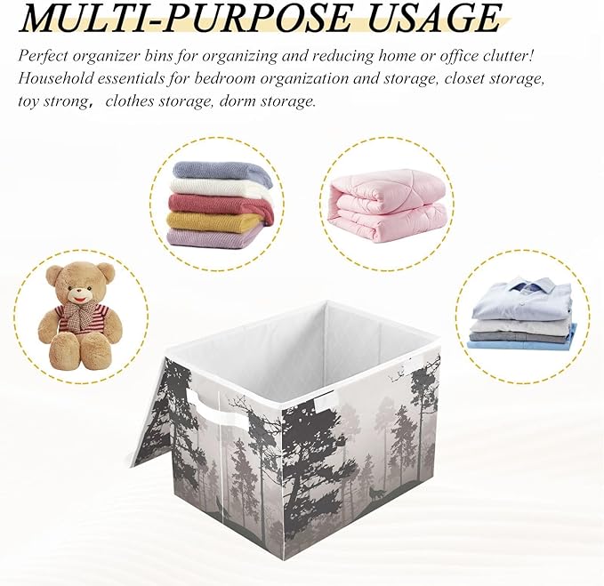 Natural Animal Wolf Brown Foldable Storage Box Large Cube Organizer Bins Decorative Containers Baskets with Lids Handles for Closet Organization Shelves Clothes Toys