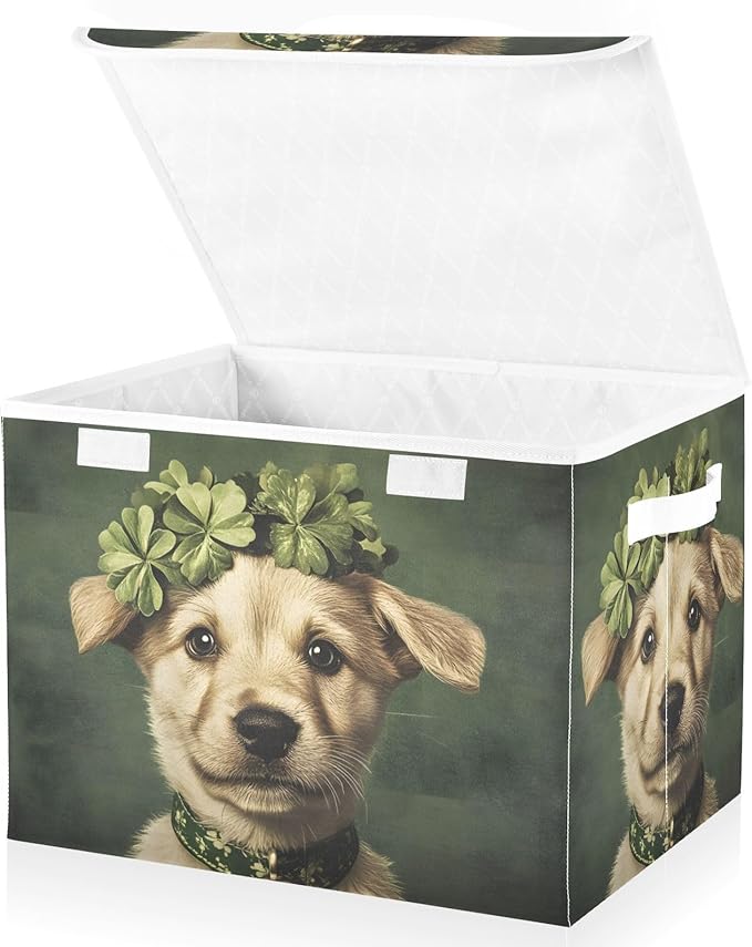 Storage Cube with Lid Little Cute Dog Print 16.5×12.6×11.8 IN Collapsible Large Capacity Foldable Storage Basket Bin Organizer
