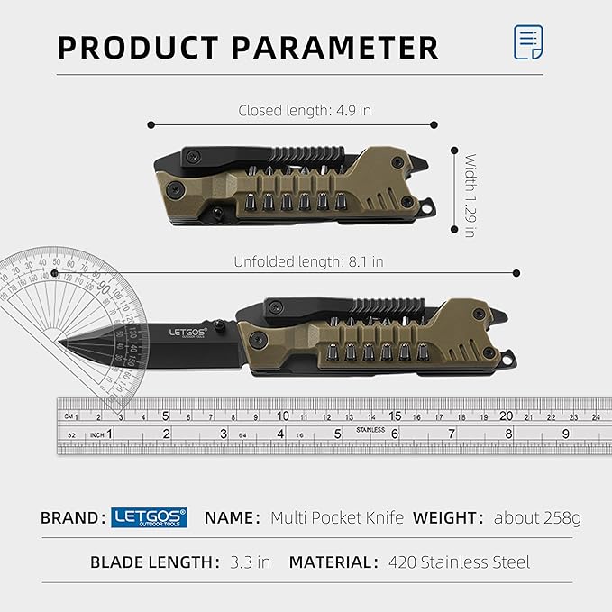 Multi Pocket Knife 22 in 1Survival Gear EDC Tools with Nylon Sheath Emergency Camping Hiking Hunting Gift for Men Women (Desert Gray)