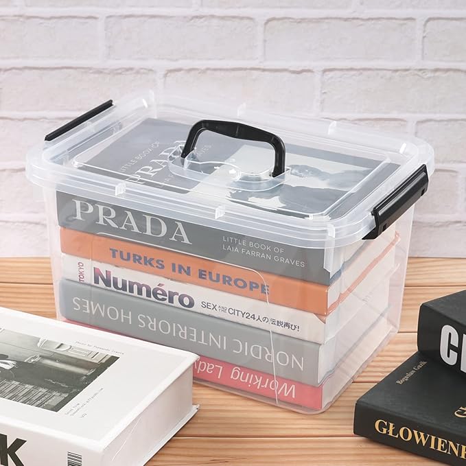 Esdiplot 10.5 L 4 Pack Clear Storage Box with Lid Plastic Latching Bins with Handles