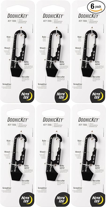 Nite Ize DoohicKey Key Tool Black Steel Keychain Multi-Tool w/Key Clip (6-Pack)