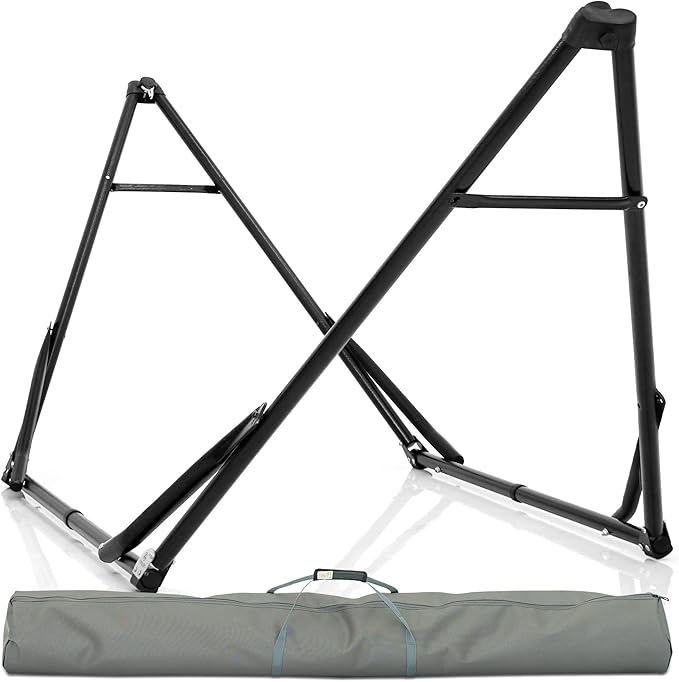 Tranquillo Unity Adjustable Hammock Stand 800 lbs Capacity Steel Double Hammock Stand for 2 Persons Premium Pre-Assembled Stand for Indoor Outdoor Frame Black
