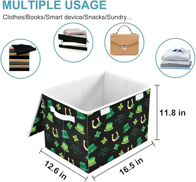 CaTaKu Large Fabric Storage Bins With LidsSaint Patrick's Day Storage Boxes With Handles for Organizing Clothes Collapsible Storage Cube Bins Baskets for Shelves