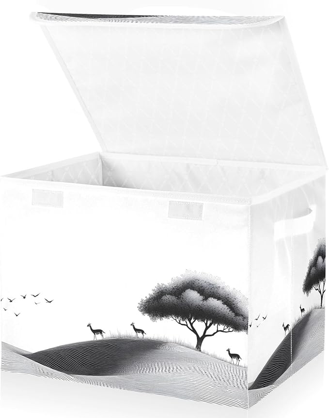 AIXIWAWA Lidded Storage Cube (Line Landscape) Fabric Foldable Closet Bins with Flip Lid and Handles Organizer Basket Container 16.5 x 12.6 x 11.8 IN
