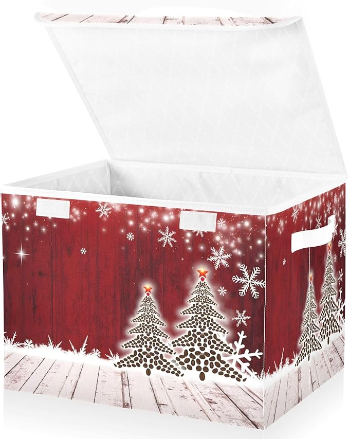 senya Christmas Storage Baskets Collapsible Bins with Lids Christmas Coffee Tree Red Wooden Storage Boxes Clothes Baskets for Organizing