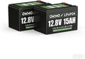 OKMO 12V 15Ah LiFePO4 Lithium Battery(2 Pack) 4000+ Deep Cycles for UPS Kayak Fish Finder Solar Panel Power Wheels Toys Scooter Radio