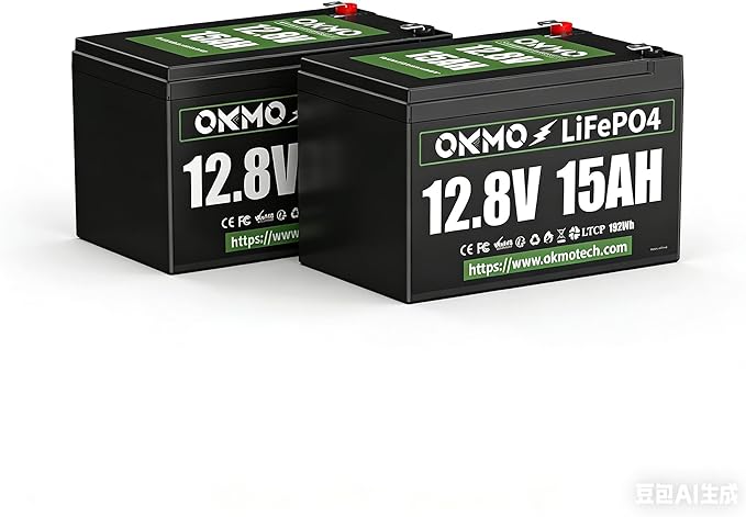 OKMO 12V 15Ah LiFePO4 Lithium Battery(2 Pack) 4000+ Deep Cycles for UPS Kayak Fish Finder Solar Panel Power Wheels Toys Scooter Radio