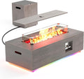 42 Outdoor Fire Pit Table 50000 BTU Gas Fire Pit with Glass Wind Guard Fire Stones Waterproof Cover Propane Fire Pit Table for Outside Patio (RGB Light Brown)