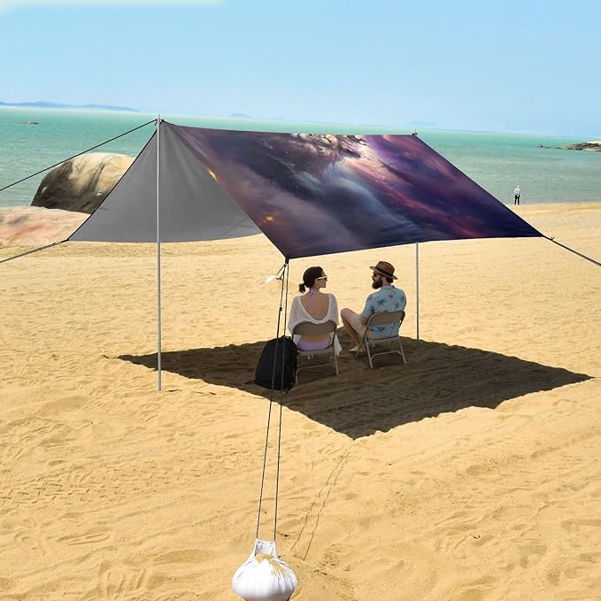 ALAZA Lion in Nebula Beach Tent Sun Shelter UPF50+ Protection Beach Shade Canopy w/ 4 Sandbags for Outdoor Camping Fishing Backyard Fun Picnic 10x9 ft