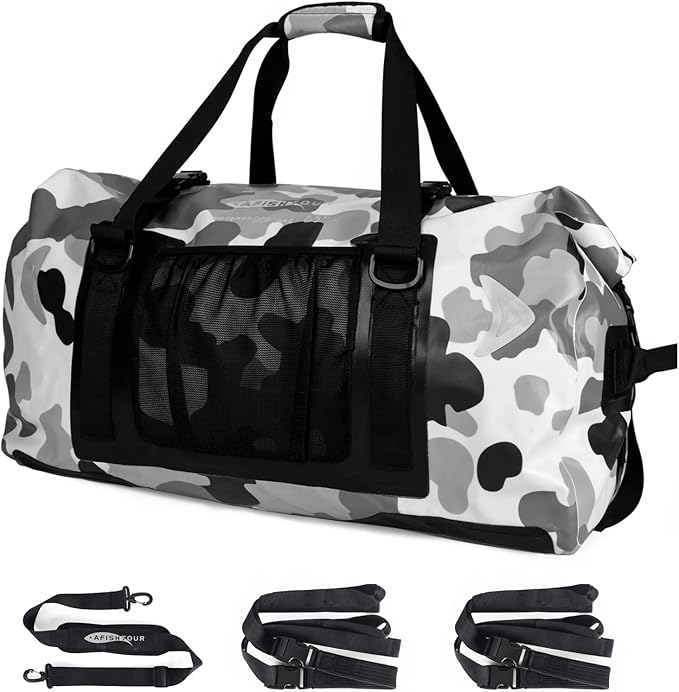 65L Waterproof Duffel Bag for Men and Women - Large Motorcycle Duffle Bag with Straps for Back Seat - Roll Top Dry Bag for Kayaking Rafting Boating Swimming Beach
