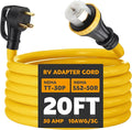 20ft 30 Amp to 50 Amp RV Locking Adapter Cord Compatible with NEMA TT-30P Male to SS2-50R Locking Female Power Dog Bone Plug for RV Trailer Camper STW 10 AWG/3C