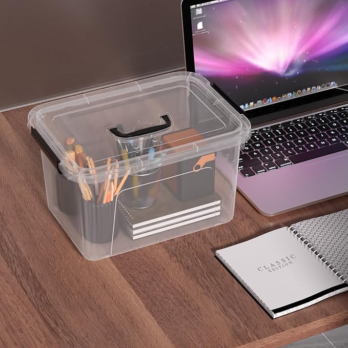 10 Liters Clear Plastic Storage Boxes with Lids Small Containers Bins with Lids and Handles Set of 6