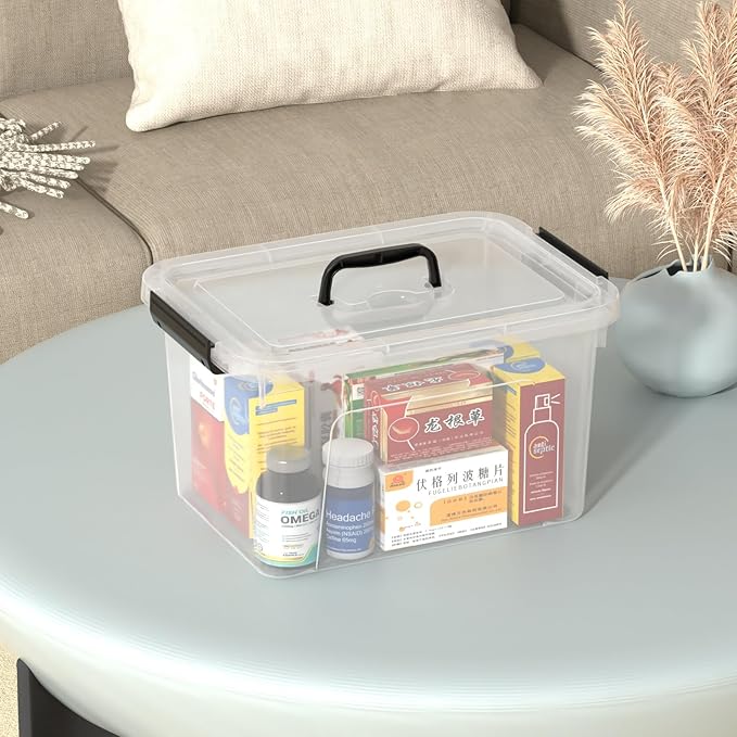 10.5 Quart Clear Plastic Storage Box/Container with Handle Plastic Storage Bin with Lid 4 Packs