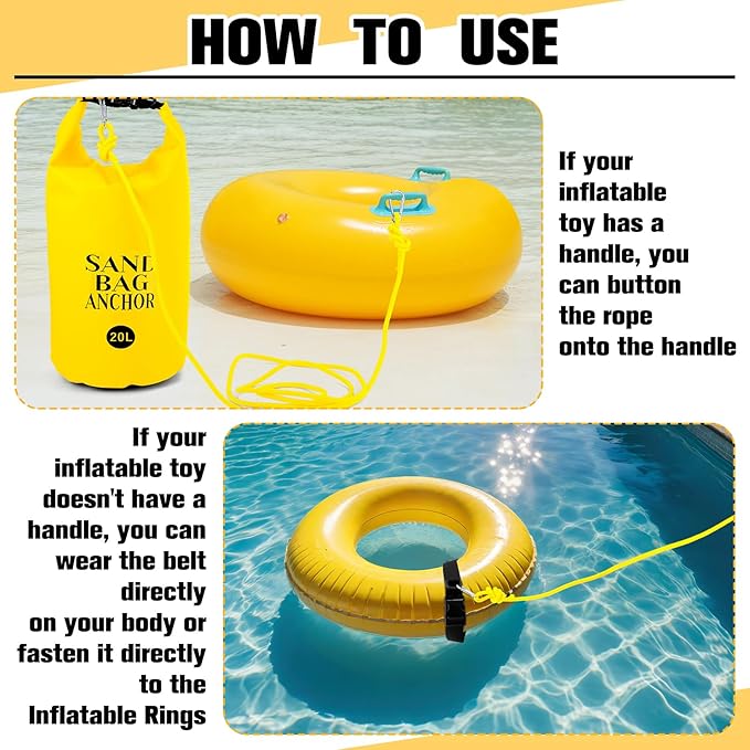 ShinyRelief 2 Set 10L/20L Sand Anchor Bags 2 in 1 PWC Kayak Anchor Kit for Float with Adjustable Straps Waterproof Dry Bags for Kayak Boat Pool Beach Floats Inflatables Water Sports