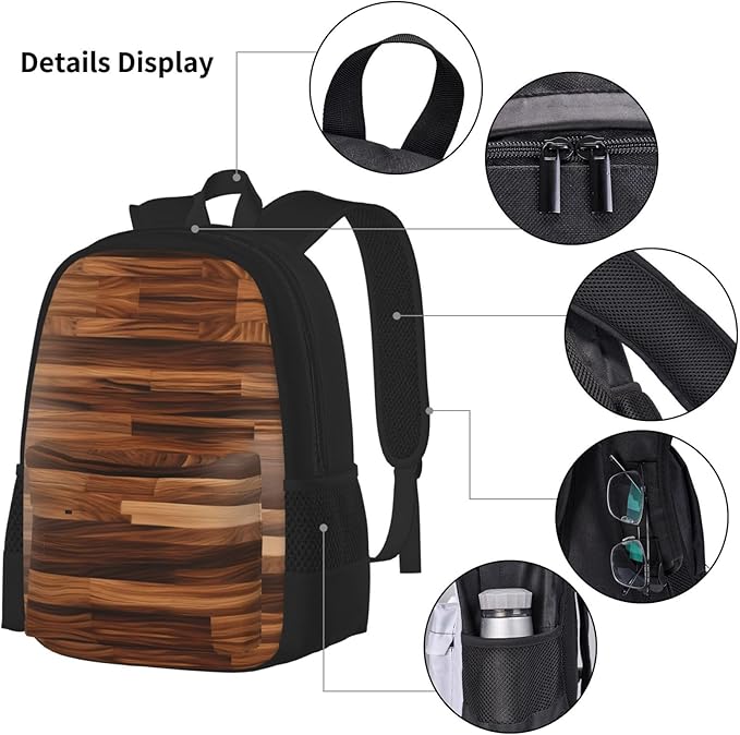 Wood Grain Backpack With Lunch Box 3 In 1 Set With Pencil Case Large Capacity Backpack With Chest Strap