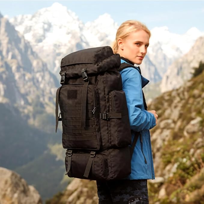 80L Camping Hiking BackpackMolle Military Tactical Rucksack BackpackWaterproof Lightweight Hiking Backpack for Outdoor (Black 80L)