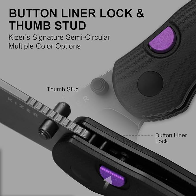 Kizer Phoca BD Pocket Knife 2.95 Drop Point D2 Blade Folding Knives with Black G10 Handle Thumb Stud EDC Knife for Men Women V3781BDM1