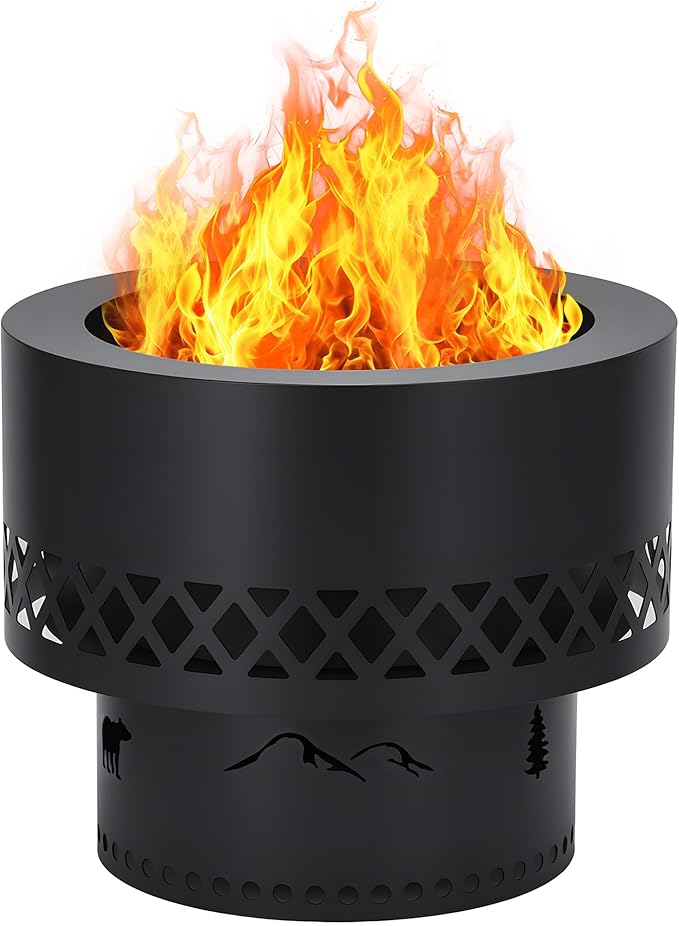 GarveeLife 16 Inch Smokeless Fire Pit Wood Burning Outdoor Fireplace with Removable Ash Pan &amp Dust Bag - Ideal for Patio BBQ Bonfire Camping