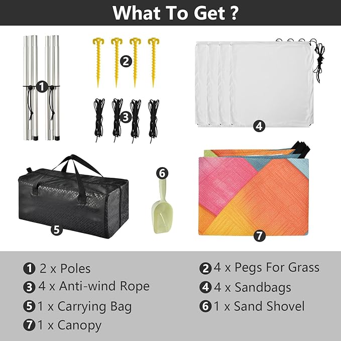 Gray Tie-dye Background Rainbow Colors Beach Tent &amp Canopy UPF50+ Protection Lightweight Sun Shelter with Sandbags Sand Shovel Poles for Family Trips Picnics &amp Camping