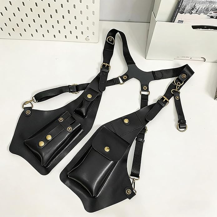 Double Shoulder Bag Adjustable Tactical Armpit Pouch for Men Anti-Theft Underarm Leather Wallet Pocket Holster