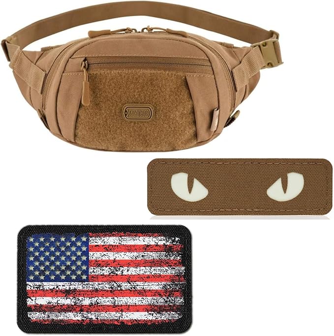 EDC Essentials Bundle: Small Companion Waist Pack USA Flag Patch Glow-in-the-Dark Cat Eyes