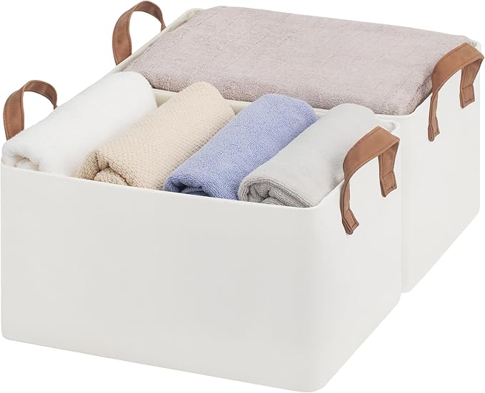 StorageWorks Storage Bins Fabric Storage Bins for Shelves Storage Baskets with Metal Frame Closet Baskets and Bins with Handles Beige 2-Pack