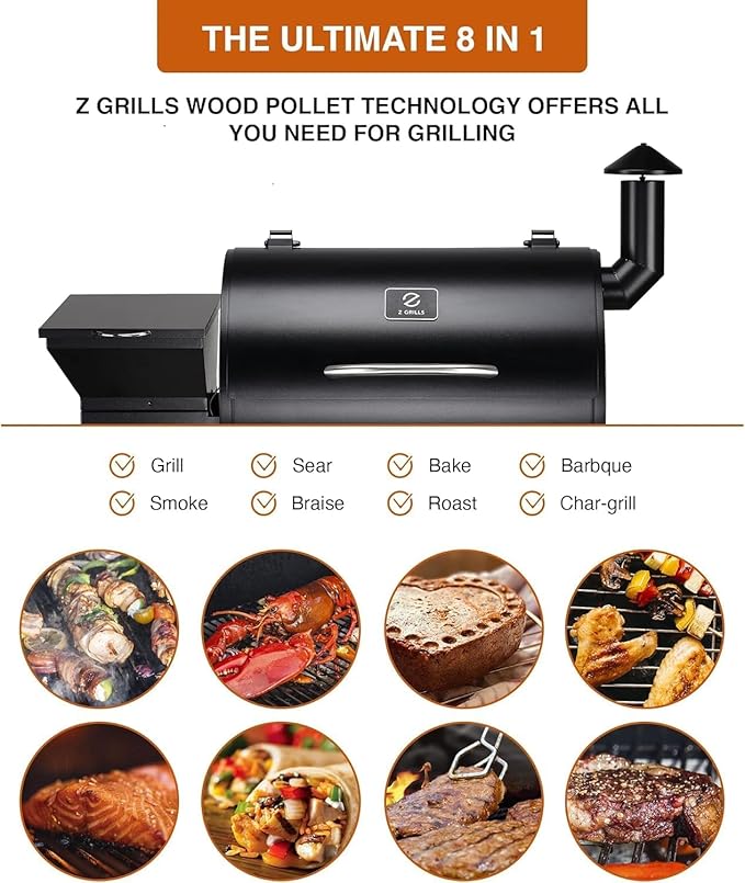Z GRILLS ZPG-7002B Newly Upgrade Wood Pellet Grill &amp Smoker 8 in 1 BBQ Grill Auto Temperature Controls inch Cooking Area 700 sq in Black