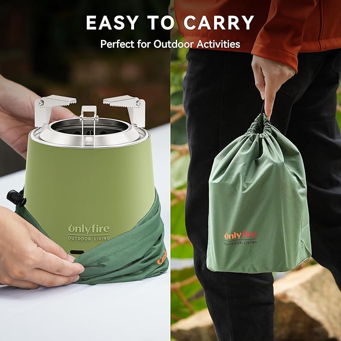 ONLYFIRE OUTDOOR LIVING 2 in 1 Portable Fire Pit with Pot Bracket &amp Carry Bag Camping Stove Smokeless Fireplace for Patio Backyard RV Tailgating Stainless Steel Green 9 #FP047