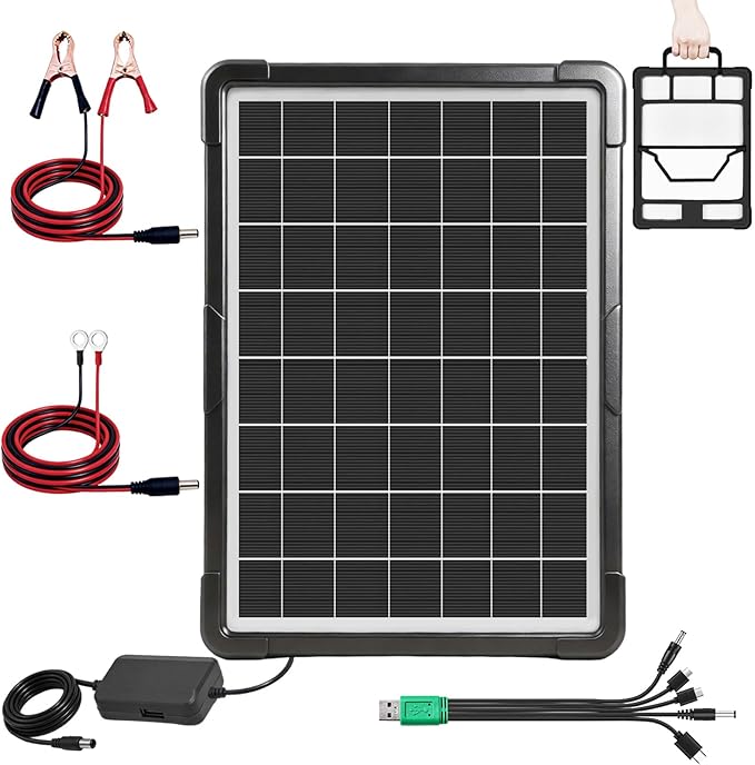 20W Hybrid Solar Battery Charger &amp Maintainer 12V + USB Hub Kit - Waterproof Trickle Charger for Car Boat RV Motorcycle - Universal 5-in-1 Portable Solar Panel for Phone Camping