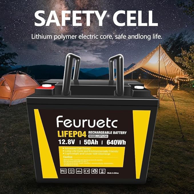 12V 50Ah LiFePO4 Lithium Battery - Built In 50A BMS 5000+ Deep Cycles Lithium Iron Phosphate Battery Great For Winter Power Shortage RV Marine Trolling Motor Camping and Off Grid Applications