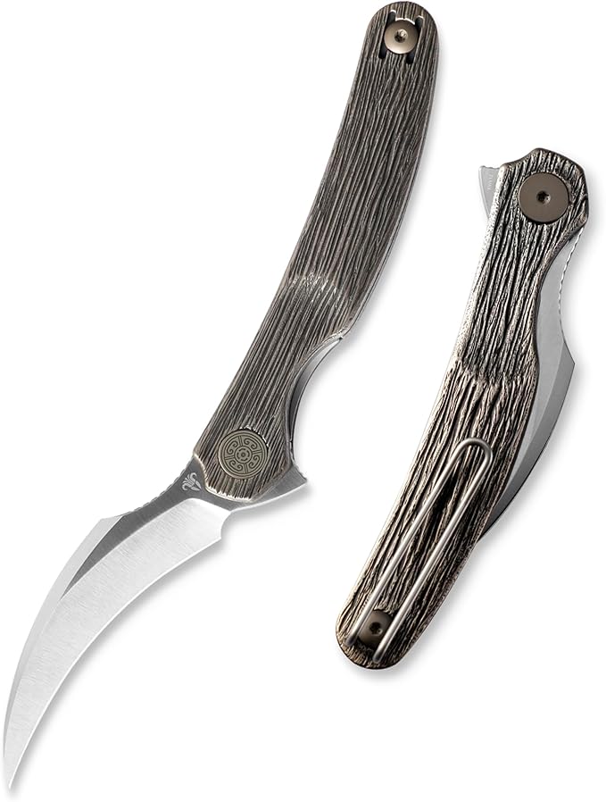 Mantis Flipper Pikal Knife2.52 ELMAX Blade Folding KnifeHandmade Engraved Titanium Handle 4.2 EDC Pocket Knife (Bronze-satin)