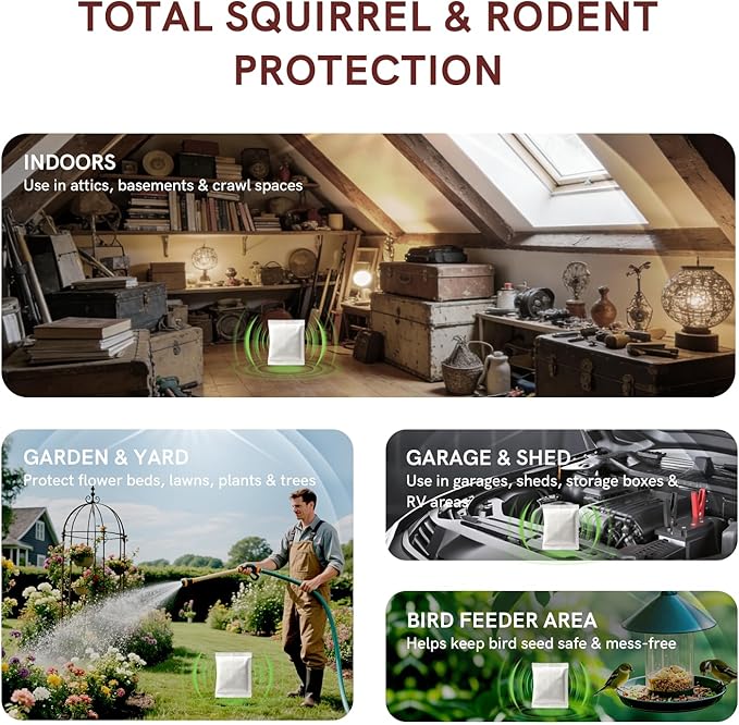 Squirrel Repellent Pouches 10 Pack Natural Squirrel &amp Chipmunk Outdoor for Attic Garden Garage and Car Engine Natural Squirrel Deterrent Keep Squirrels Out of Garden Yard Helps Repel Rodents