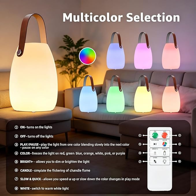uuffoo 2 Pack Rechargeable Portable Table Lamp Cordless RGB Lantern with Remote Decorative LED Night Light IP44 Waterproof Indoor Outdoor Lamp for Bedroom Patio Garden Wedding Party