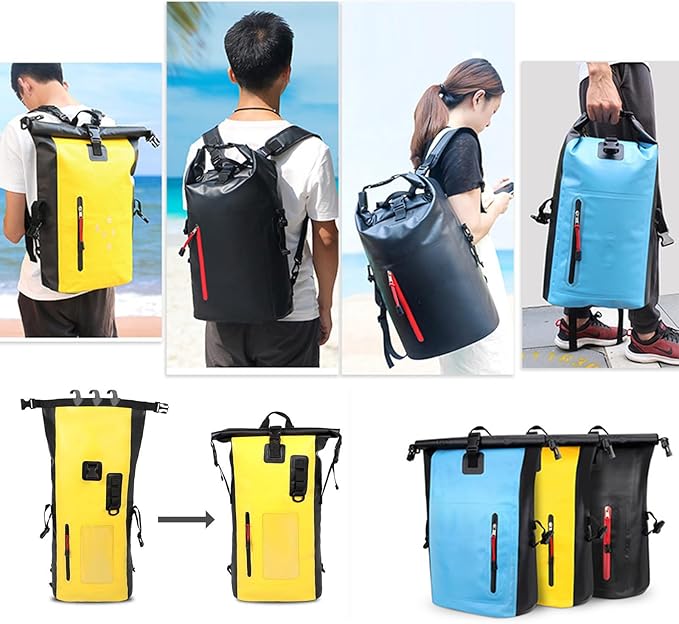 Dry Bags Waterproof Backpack for Women Men 25L Roll Top Floating Bag for Kayaking Hiking Fishing Camping Beach (Yellow)
