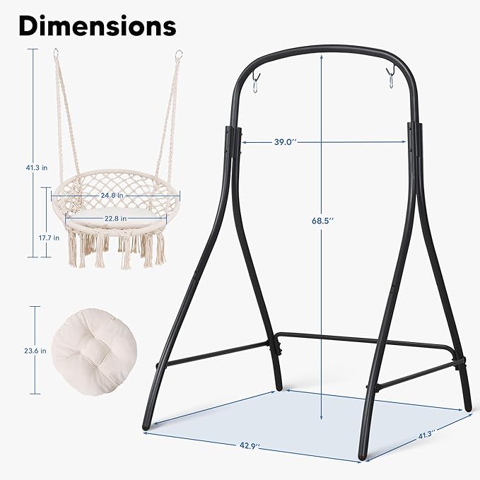 SUNCREAT Indoor Hammock Swing Chair with Stand Hanging Chair Outdoor with Stand 400 lbs Capacity Beige