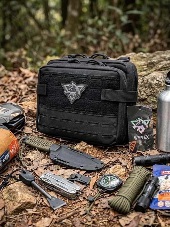 WYNEX Tactical Molle Admin Pouch of Laser Cut Design Utility Pouches Molle Attachment Military Medical EMT Organizer with Map Pocket EDC EMT Pack IFAK Tool Holder Universal U.S.A Patch Included