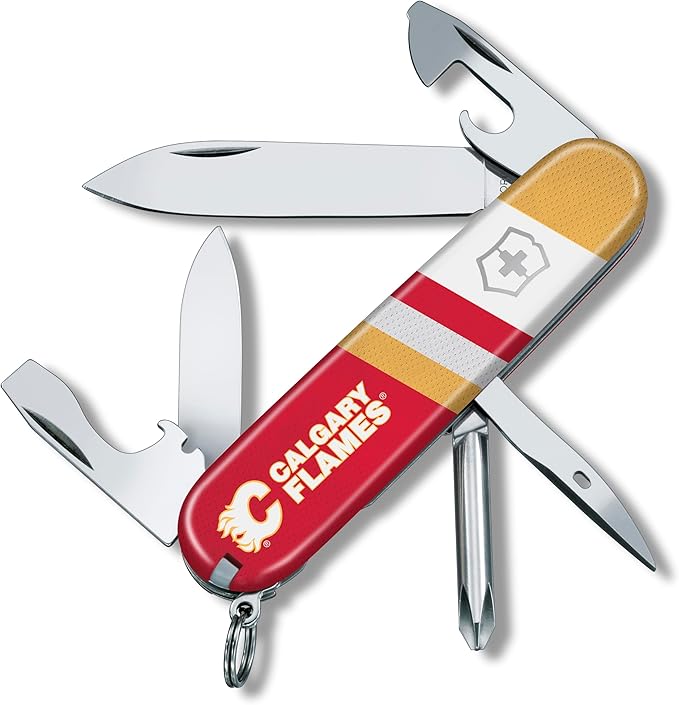 Victorinox Tinker Swiss Army Knife – Compact 12 Function Swiss Made Pocket Knife with Large Blade Small Blade and Bottle Opener – Calgary Flames