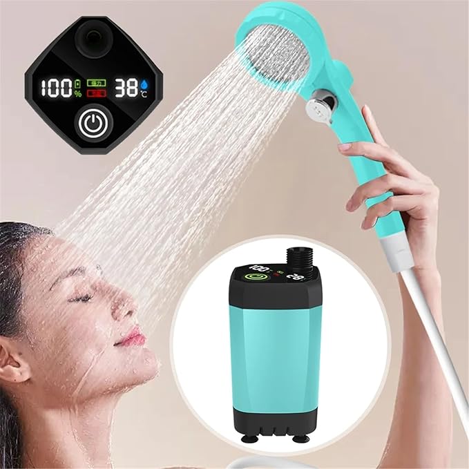 Portable Camping Shower Pump for Traveling: Water Pump with 6000mA Rechargeable Battery &amp Bucket for Family Camping Trip