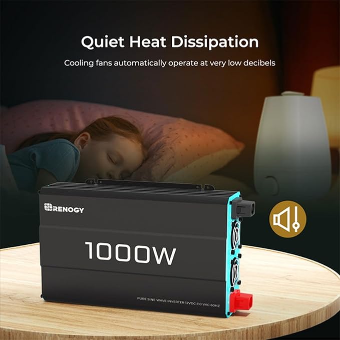 Renogy 1000W Pure Sine Wave Inverter 12V DC to 120V AC Converter for Home RV Truck Off-Grid Solar Power 110V with Built-in 5V/2.1A USB Port Hardwire Remote Controller