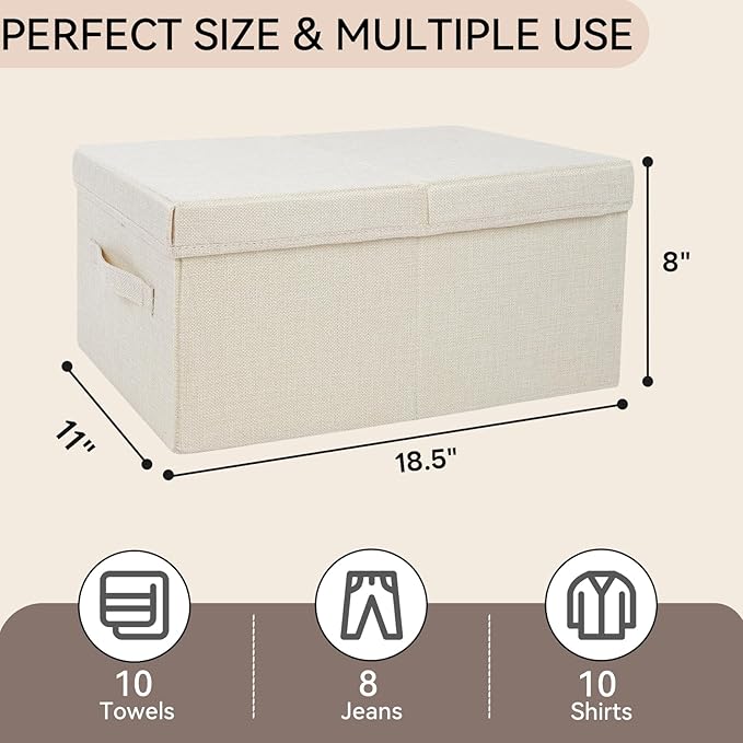 Large Fabric Storage Bins with LidFoldable Closet Organizers and Storage Basket2-Pack Stackable Storage Boxes for Organizing ClothesToysSheets18×11×8 Beige