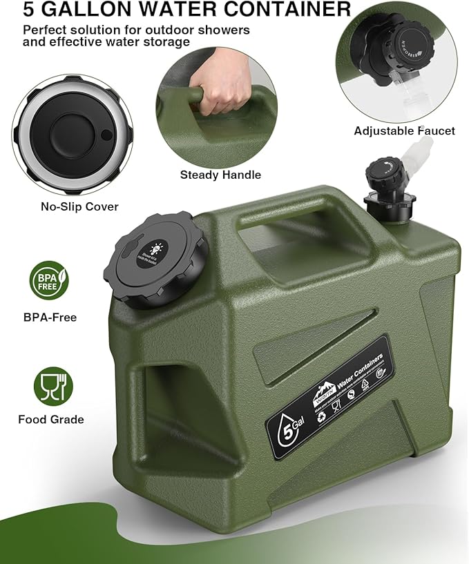 Portable Camping Shower with Water Jug Electric Rechargeable Camping Shower 5-Gallon Food Grade Water Containers Outdoor Camp Pump for Hiking Beach Travel Pet Bath