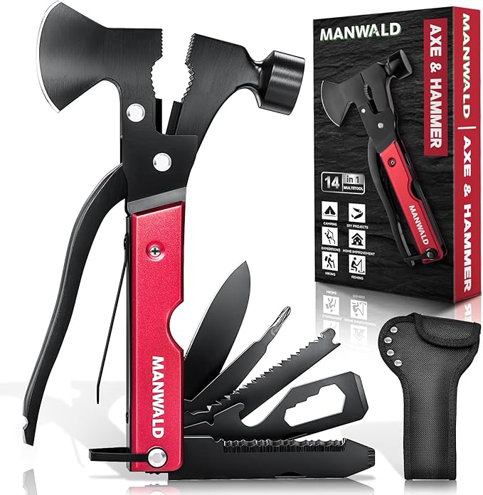15 in 1 Multitool Axe Hatchet Valentines Day Gifts for Him Adults Camping Accessories Survival Gear Multi Tool for Camping Hiking Survival Cool Gadgets Gifts for Men Husband Boyfriends